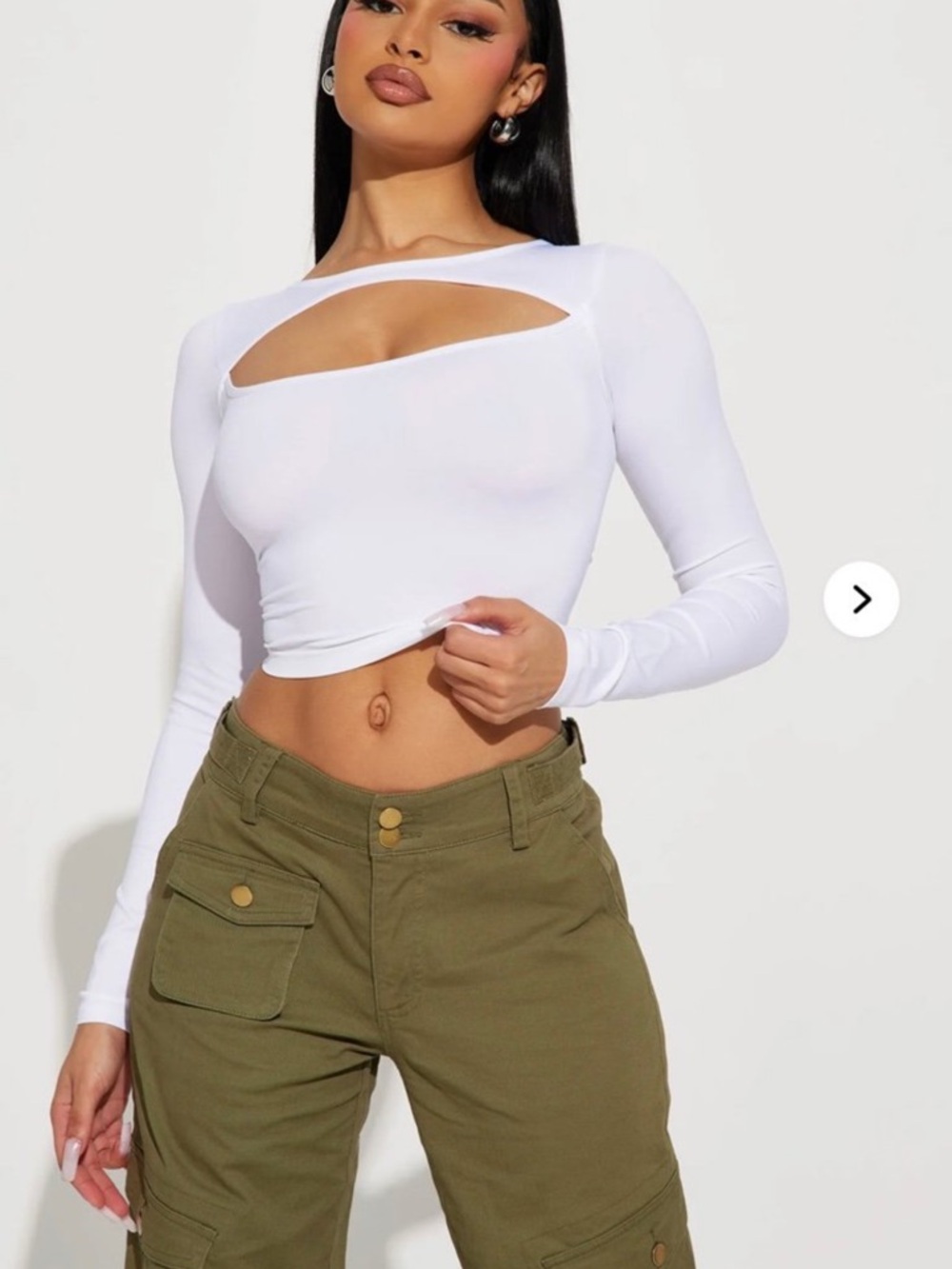 Fashion Nova Women's White Long Sleeve Crop Tee with Front Seam